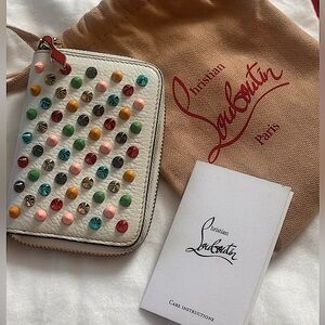 Christian Louboutin Mini Wallet, White w/ Multi- Color Spikes